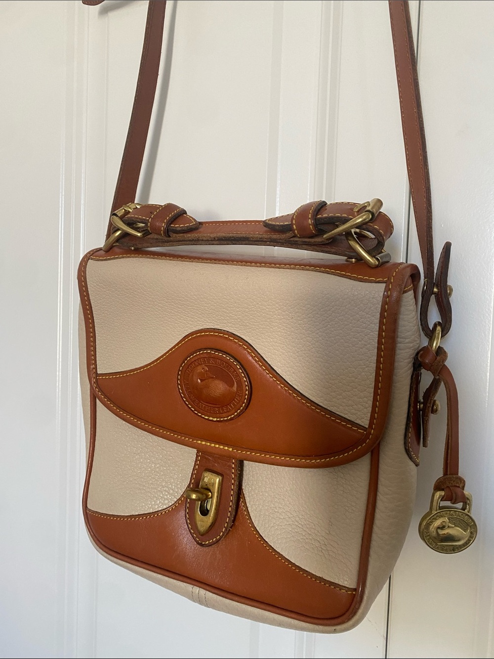 Dooney & Bourke Cream and Brown Leather Crossbody